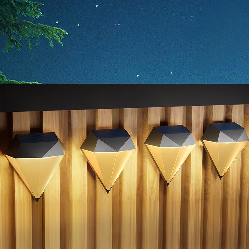 2 Pack - Solar Powered LED Diamond Wall Light
