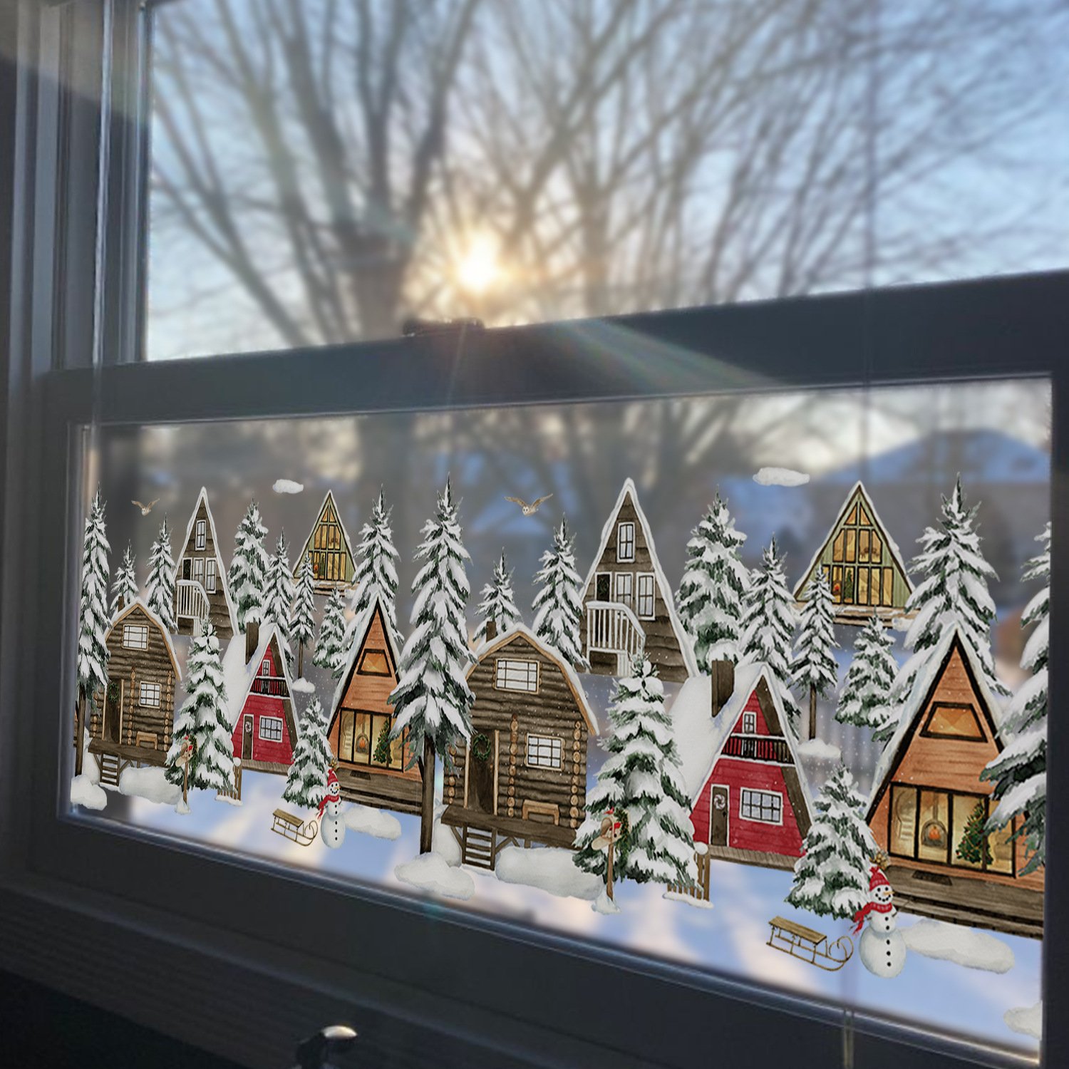 Vintage Christmas Winter Cottage Window Cling