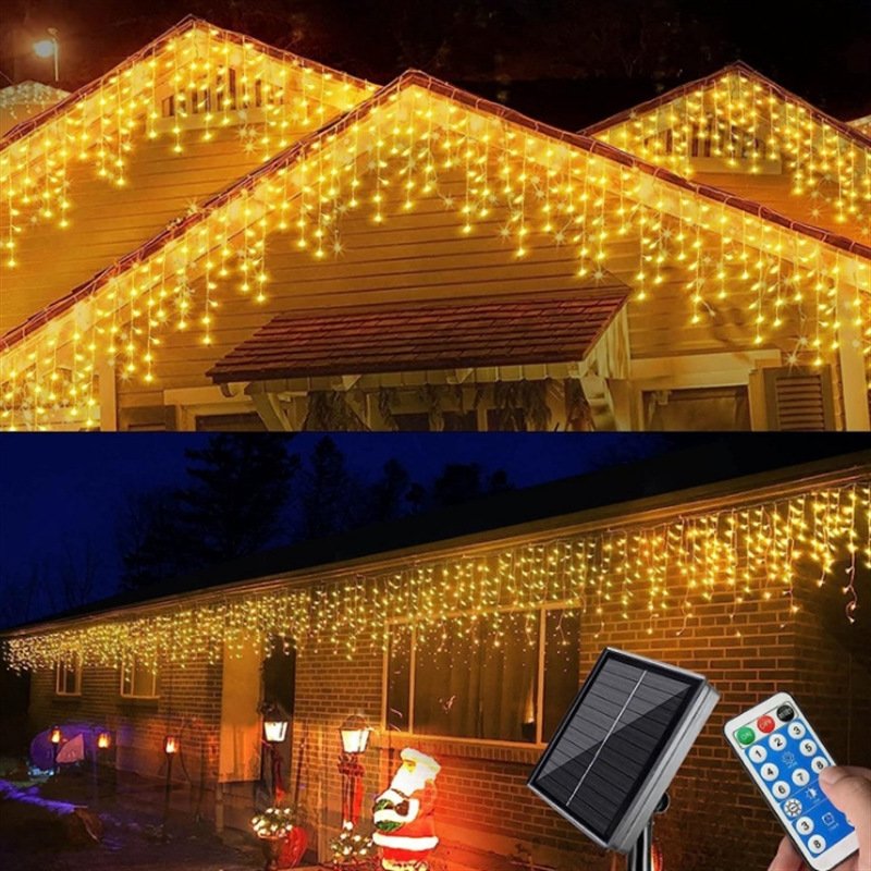 Solar-Powered LED Icicle Curtain Light