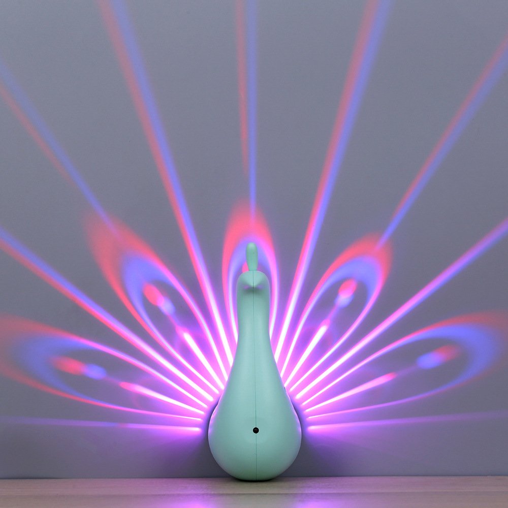 Colour Changing Peacock Feathers LED Light Projection Wall Art