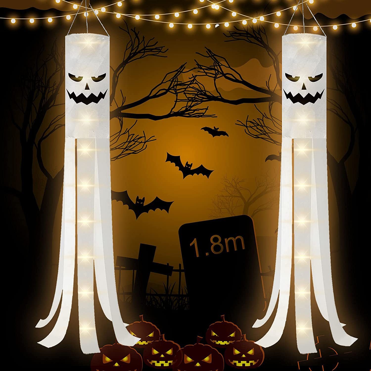 Halloween LED Ghost Windsock Decoration - Image 2