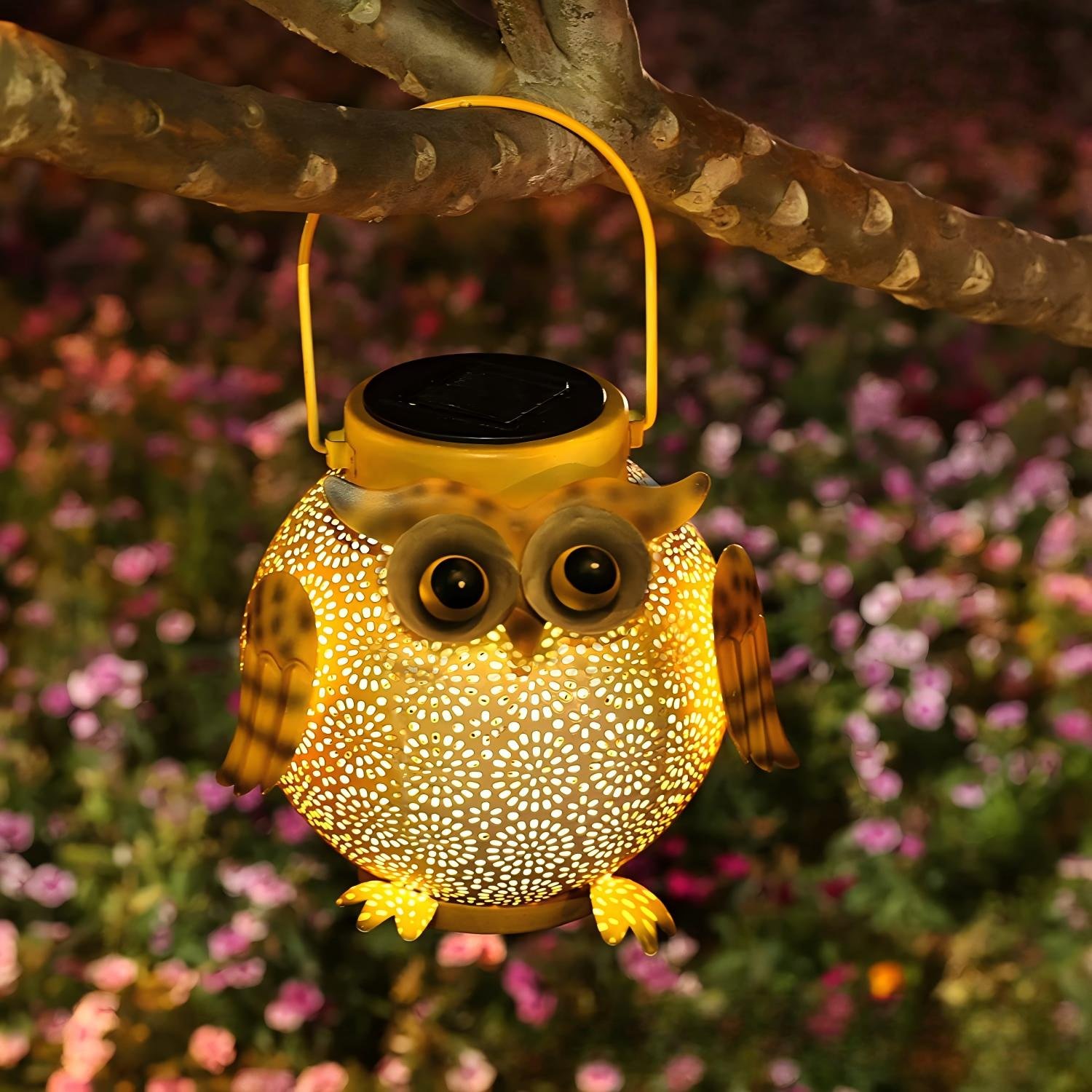Solar Powered Metal Owl Lantern - Image 2
