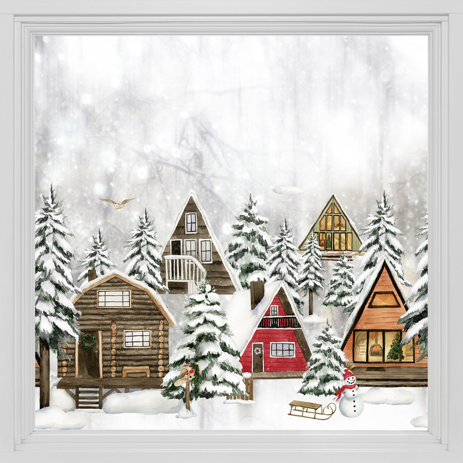 Vintage Christmas Winter Cottage Window Cling - Image 2