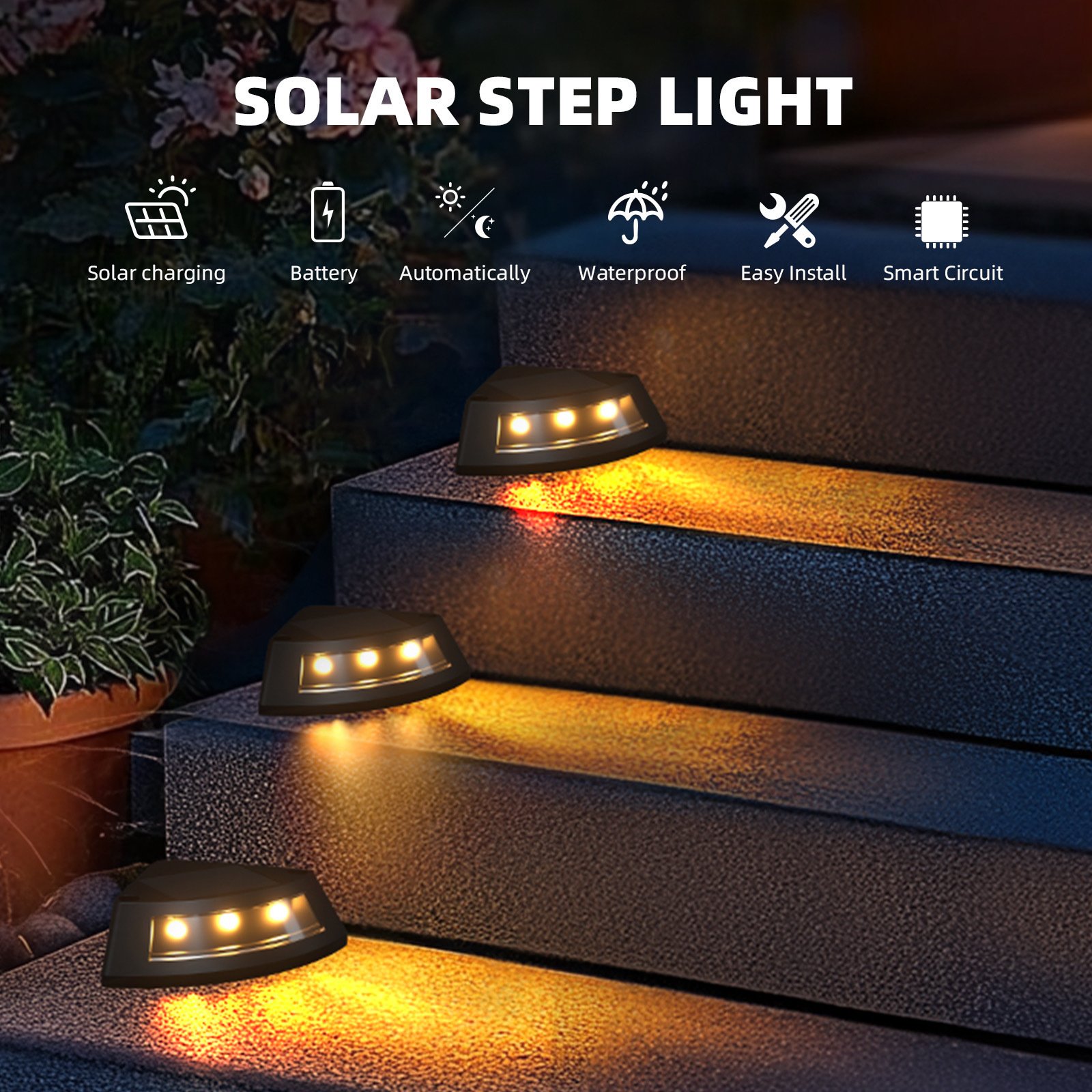 4 Pcs - Solar Powered LED Outdoor Stair Light