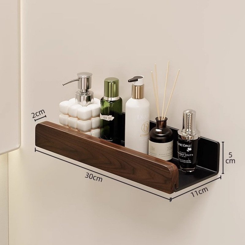 No drilling, Nail free, Adhesive - Solid Wood Bathroom Storage Rack