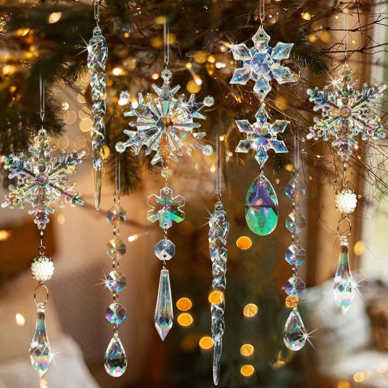 Iridescent Christmas Snowflake & Icicle Hanging Ornament