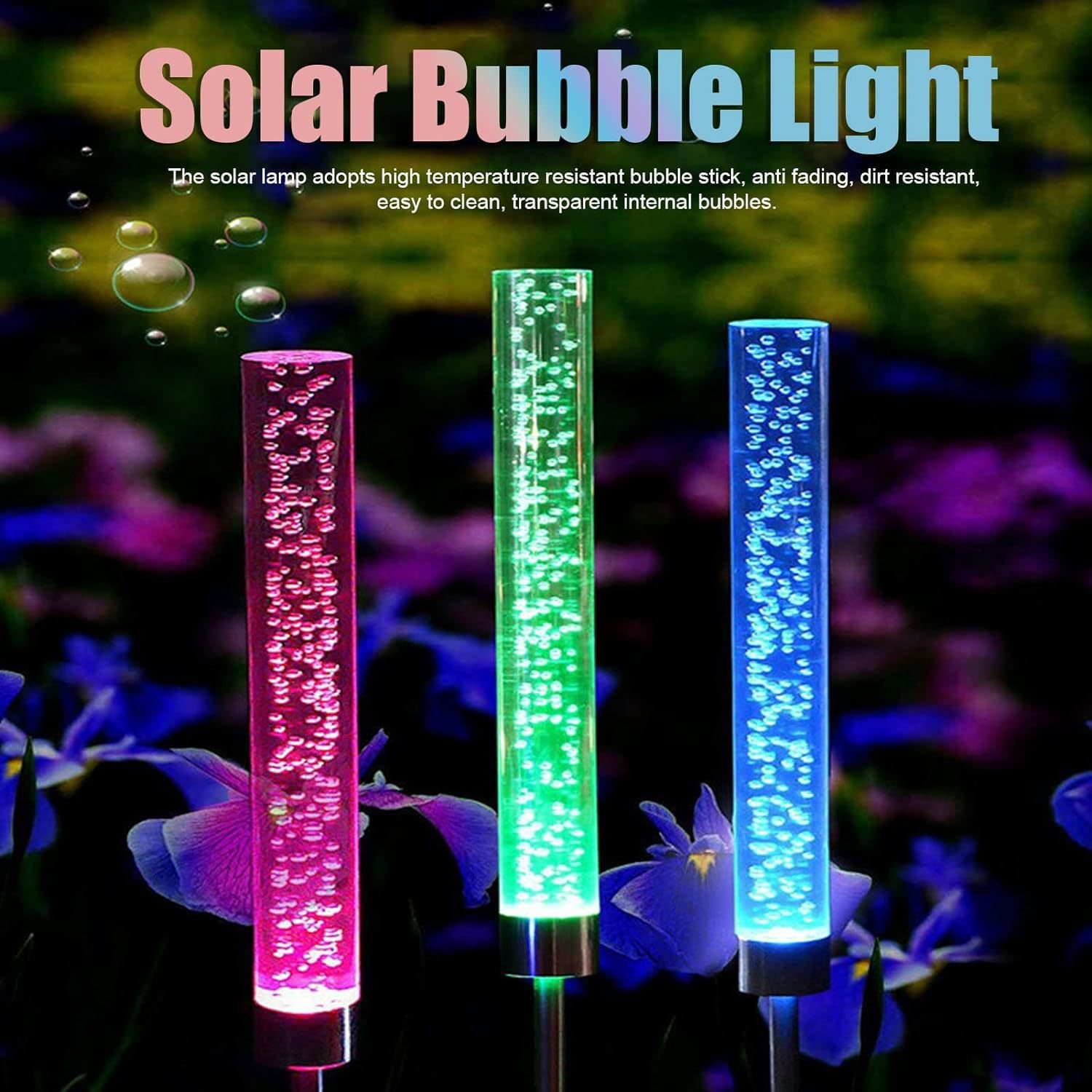 Multicolor Solar-Powered LED Bubble Stake Light